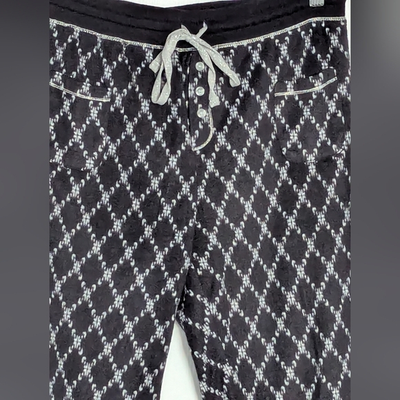 Kensie Women's (Medium) Black/ Gray/Silver Fleece Pajama Bottoms/Pants w/Pockets - Picture 2 of 14